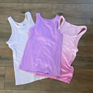 Set of Three Ribbed Tank Tops in Pastel Shades